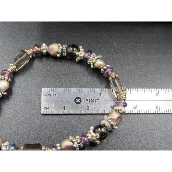 7" Sterling Silver Smoky Quartz And Rough Pearl Bracelet Vintage Elegant - Picture 5 of 6